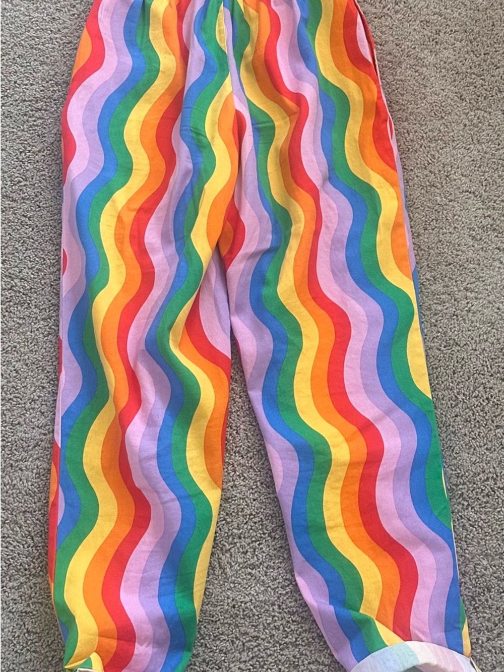 Rainbow Wave Trouser Pants - Multicolor Wavy Print